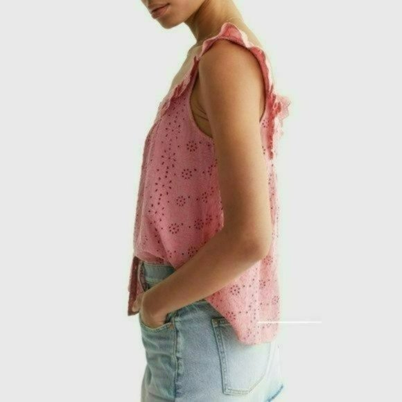 NWT Lucky Brand Embroidered Ruffle Button Down Tank Top - Picture 10 of 10
